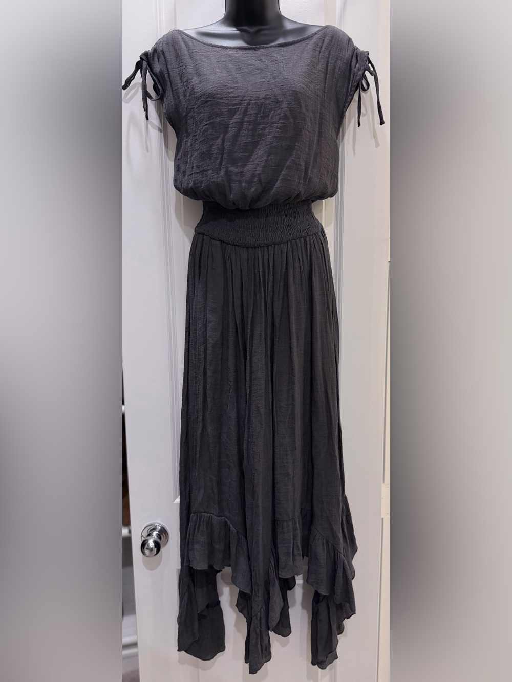 Joyfolie Charcoal/Grey Maxi Dress with Smocked Waist